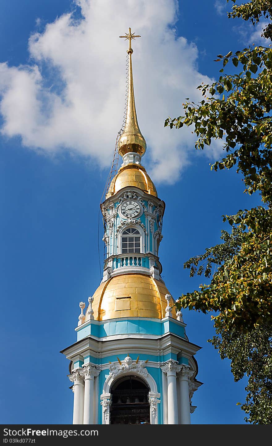 St. Nicholas cathedral with blue sky in Saint-Petersburg, Russia. St. Nicholas cathedral with blue sky in Saint-Petersburg, Russia