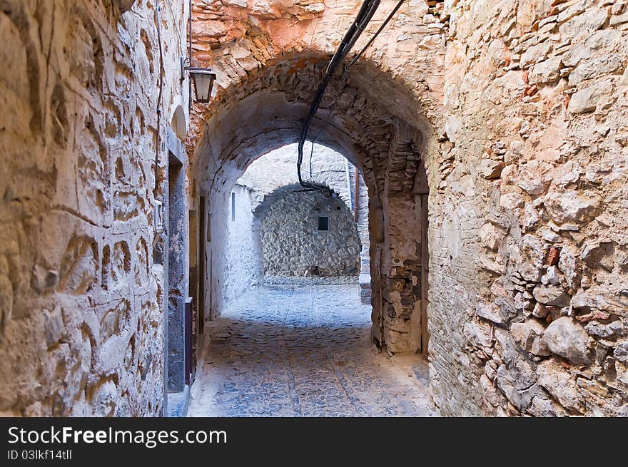 Arches in the village of Mesta in Chios, Greece