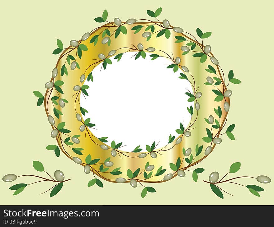 Elegant golden round frame with olive branches. Elegant golden round frame with olive branches