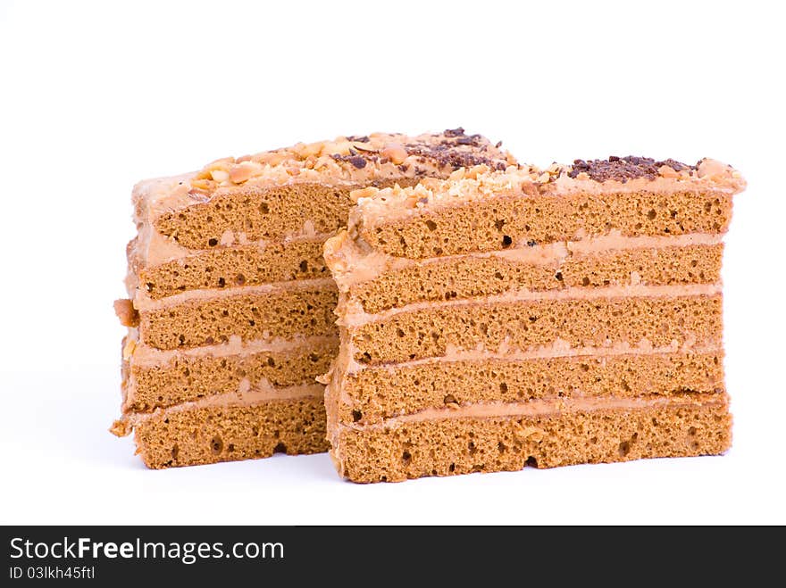 Fresh sliced pie on white background