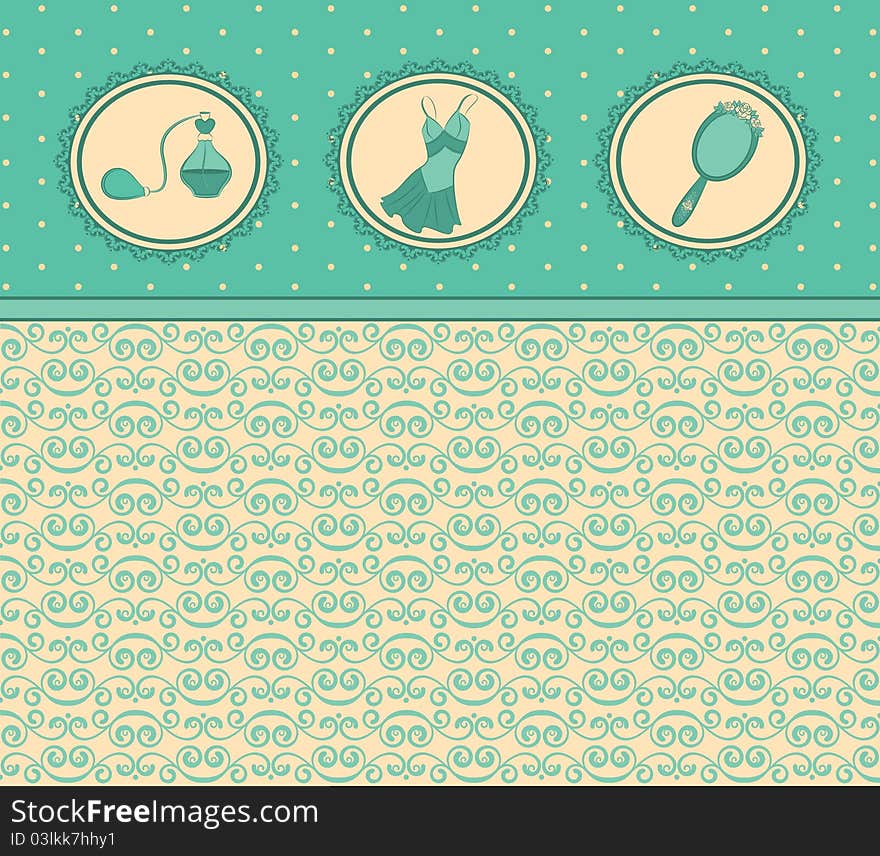 Cartoon vintage woman's elements.illustration for a design