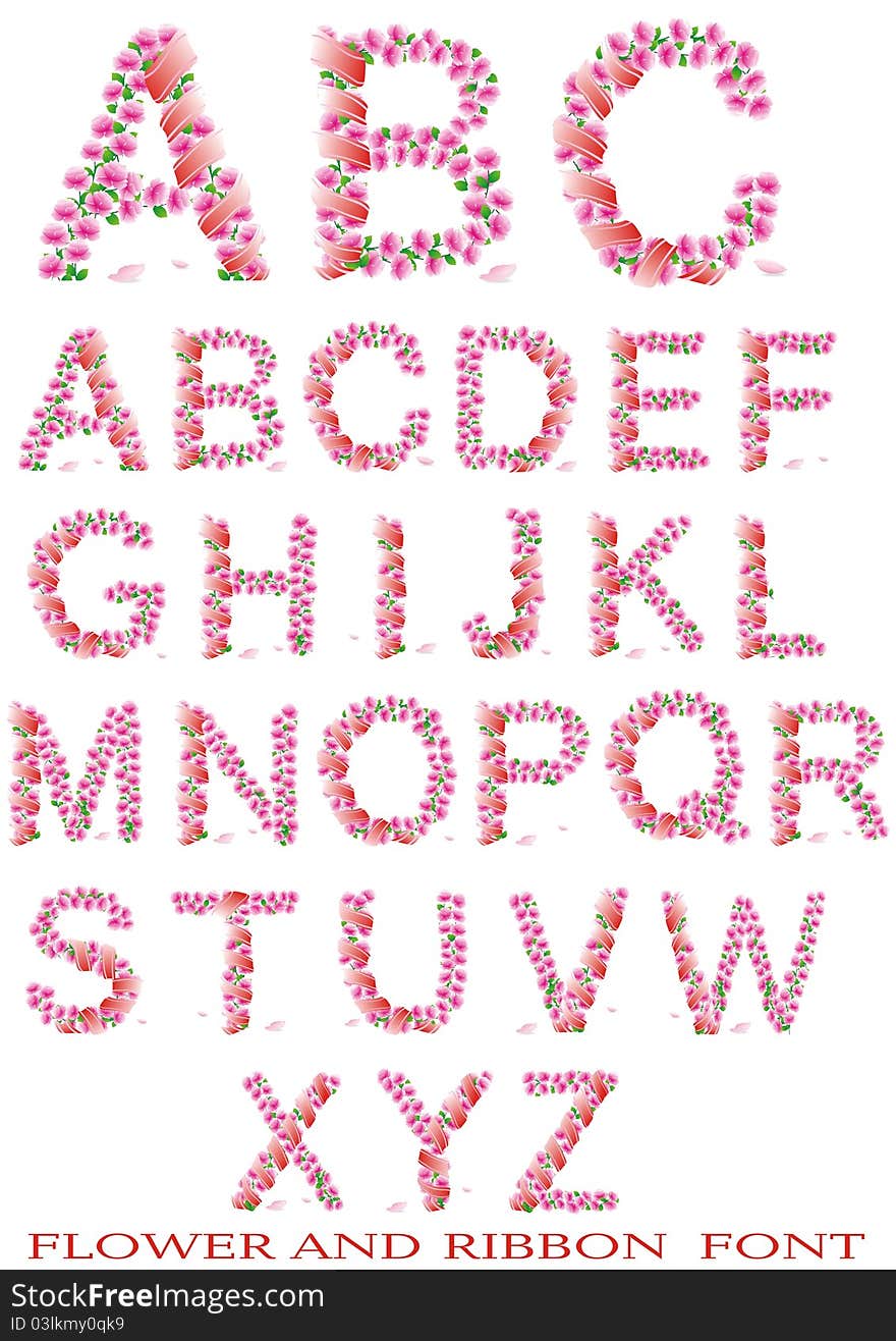 Flower and ribbon font