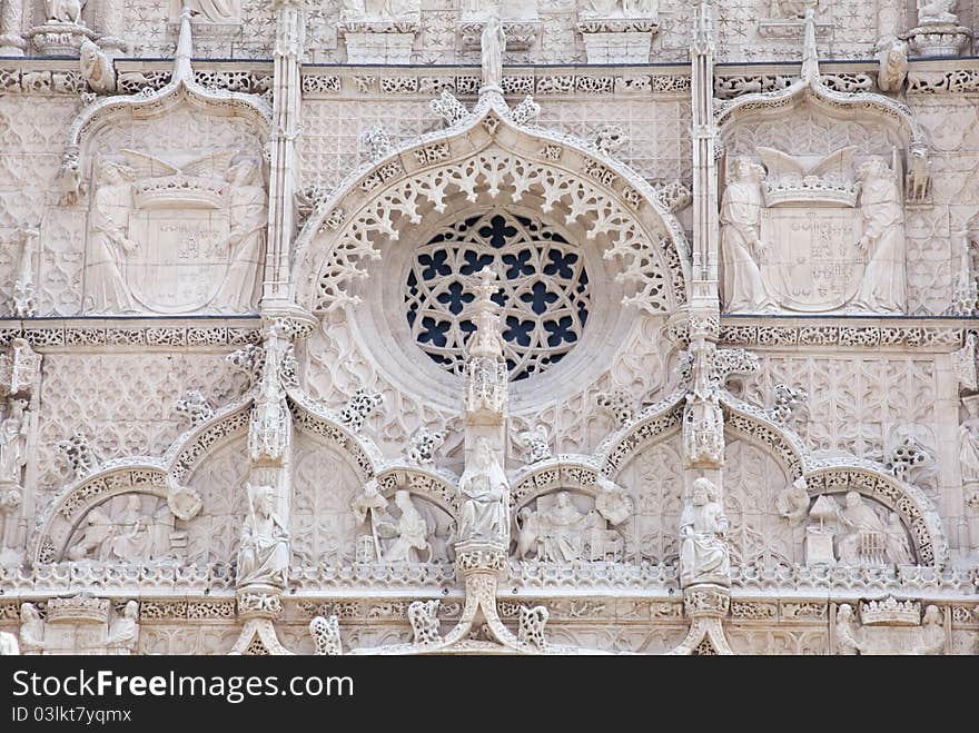 Detail of the Gothic facade of the Church of San Pablo in Valladolid, Spain