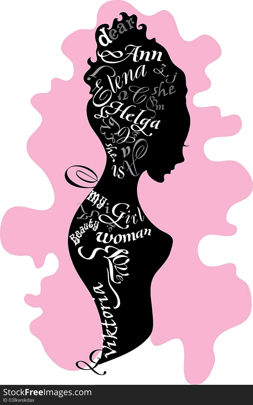 Woman Silhouette Made From Letters