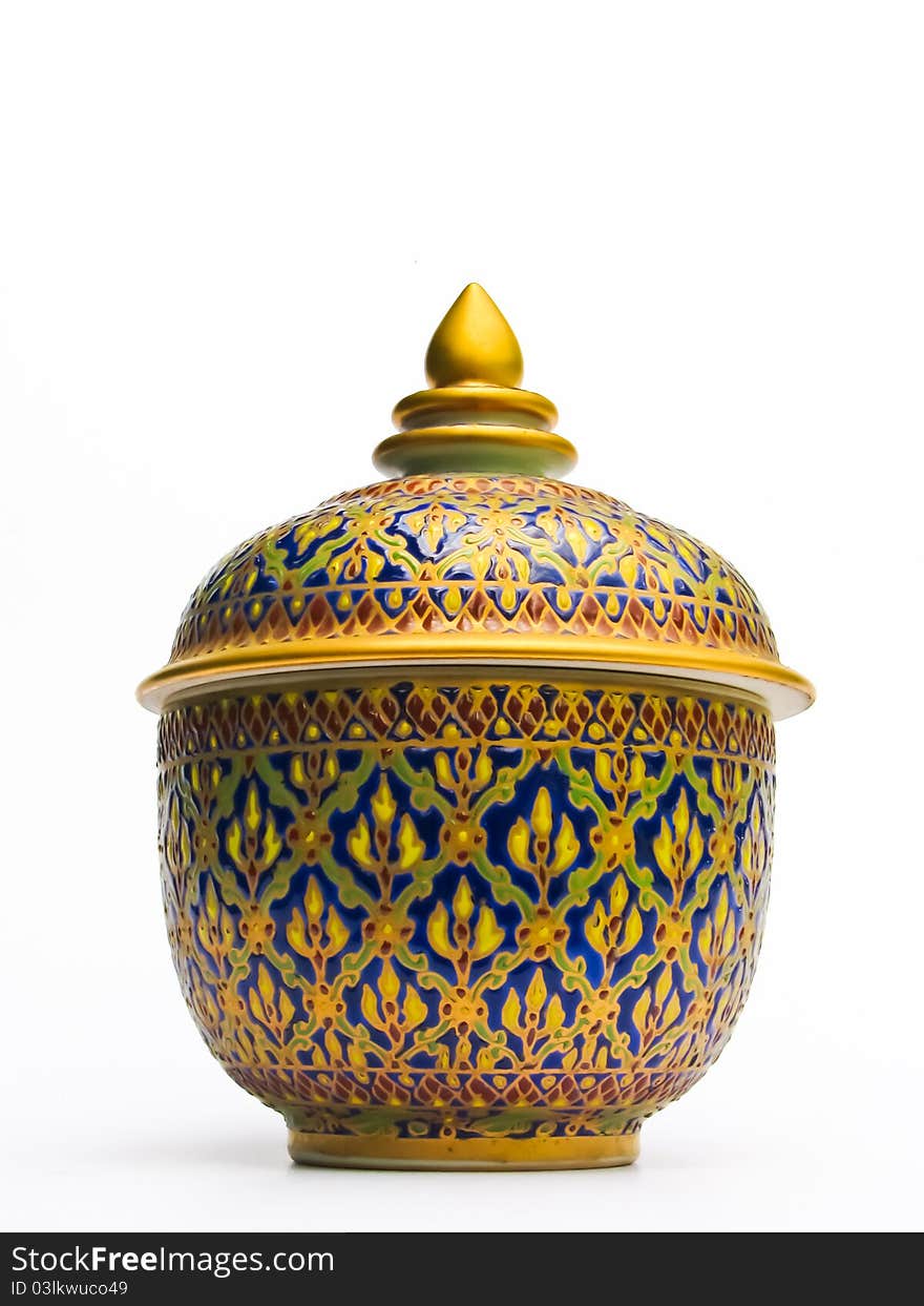 Colorful Thai pottery with white background