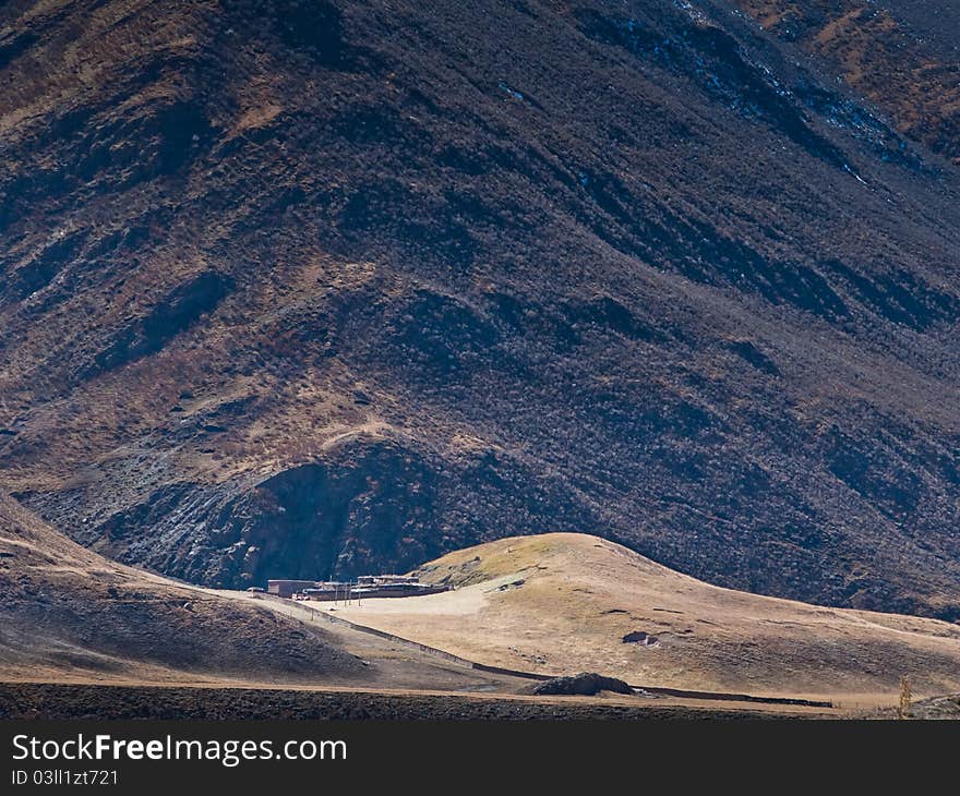 A alone housing in the plateau valley. A alone housing in the plateau valley