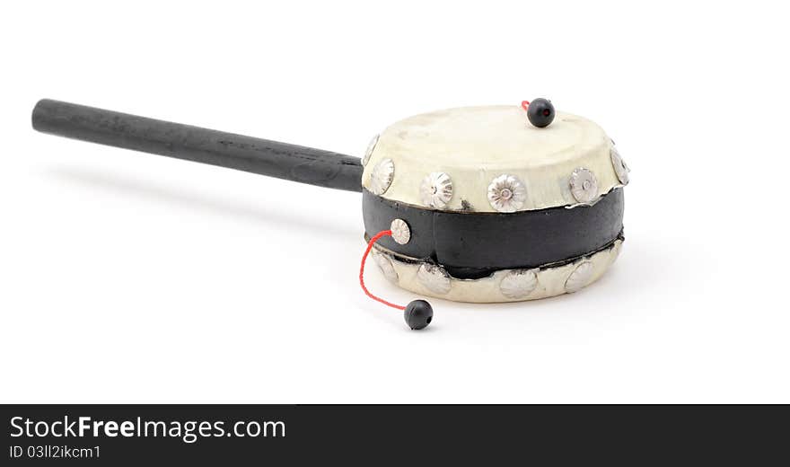 A dumplin drum (twisting hand drum) isolated on a white background.