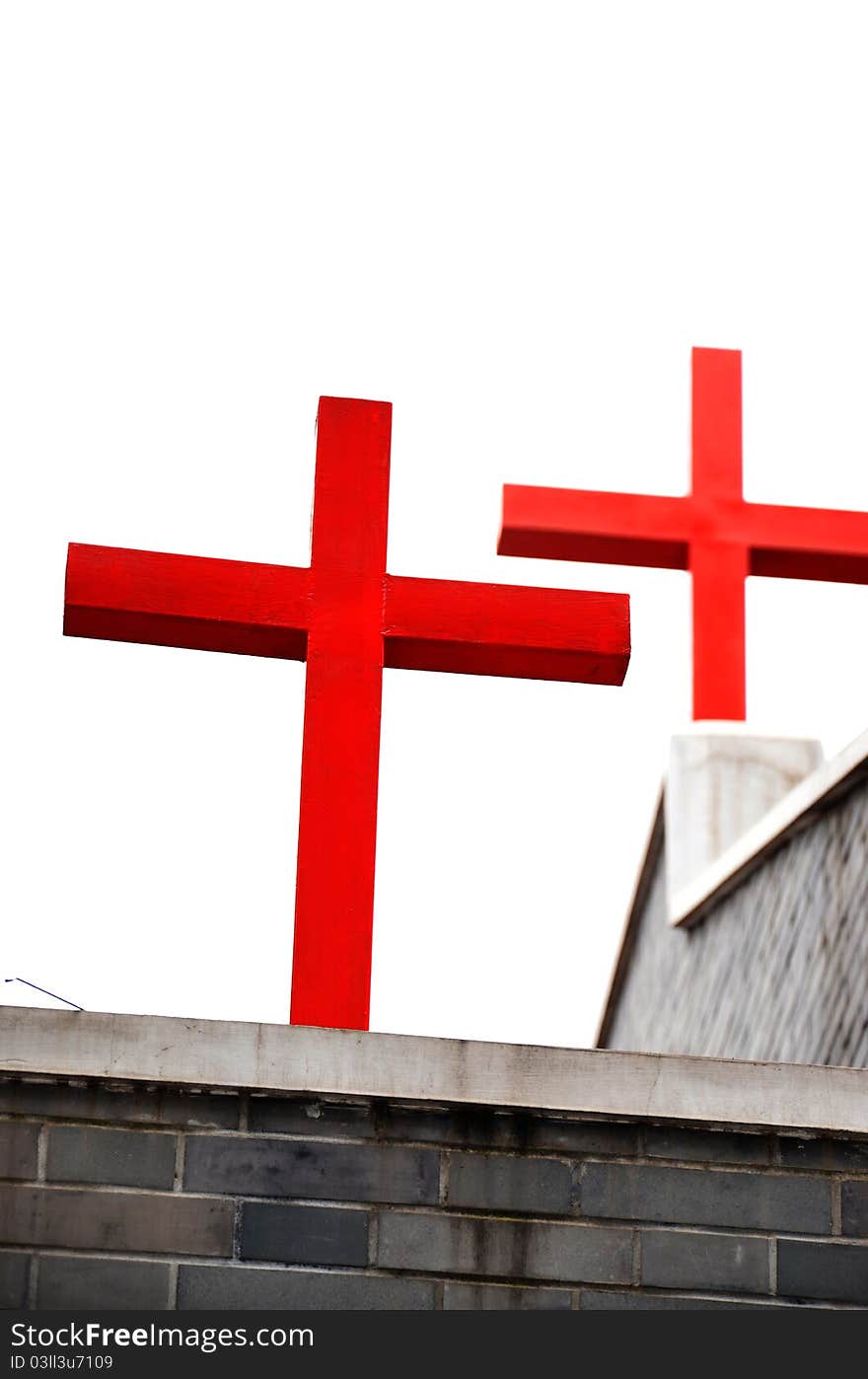 Red cross on the roof of church in china