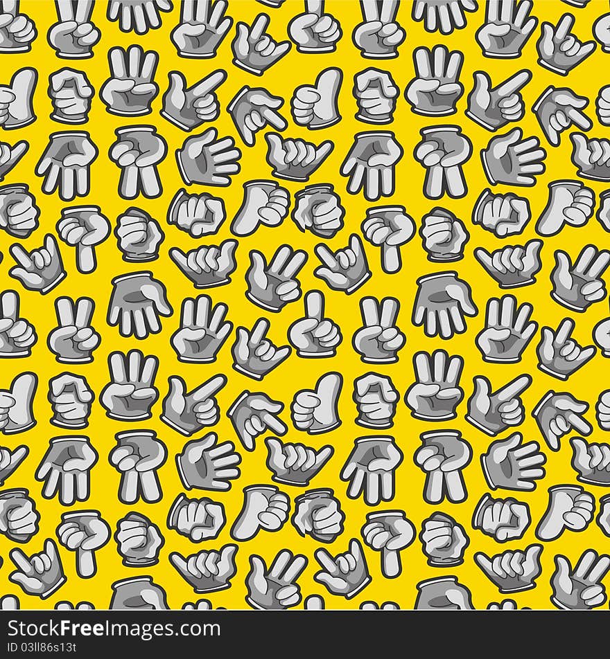 Cartoon Hands seamless pattern, drawing