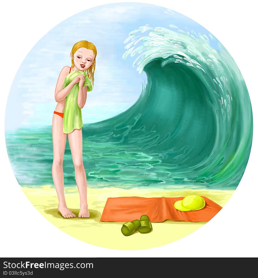 Girl on the beach illustration