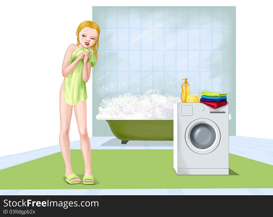 Girl Washing In Bathroom