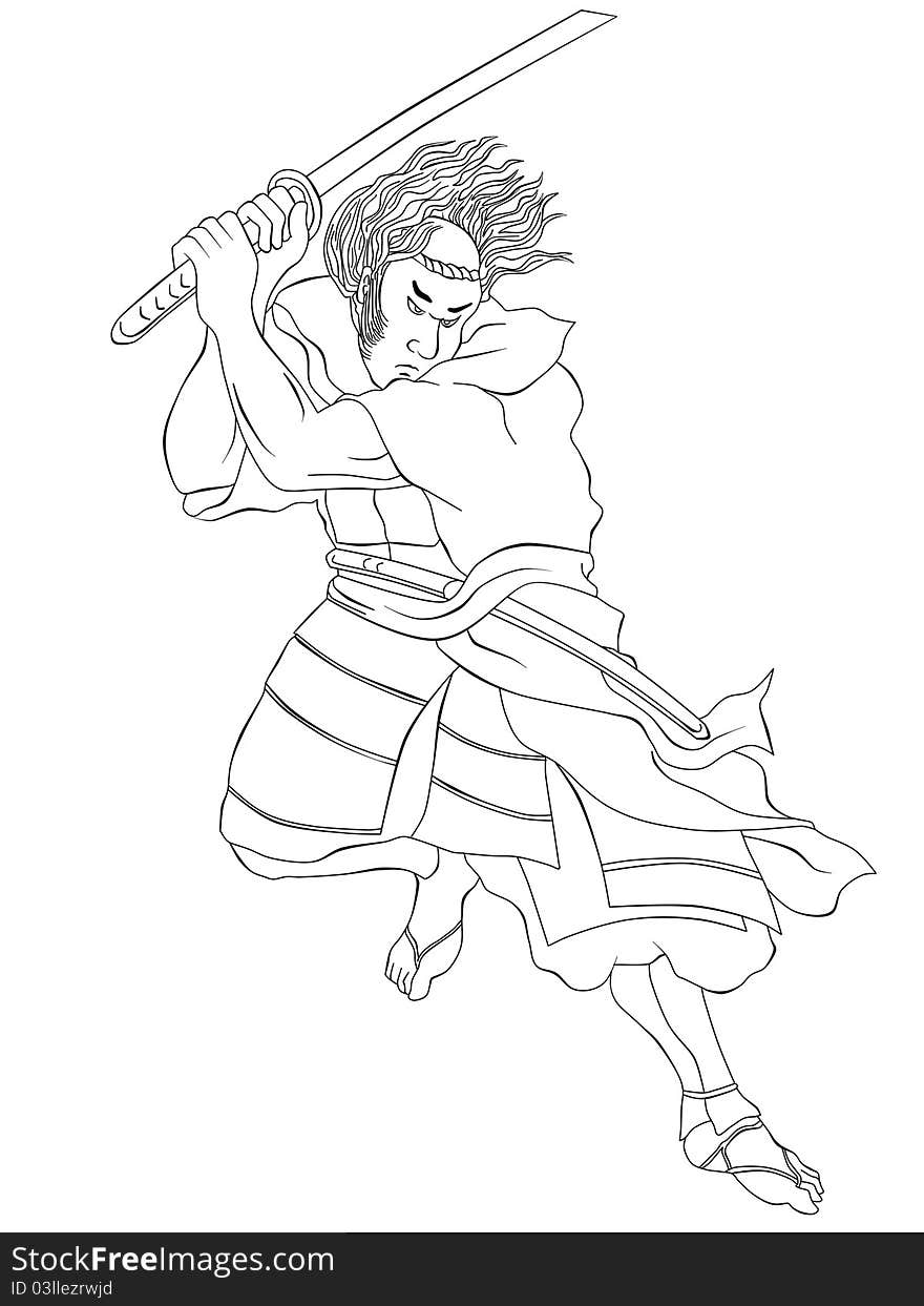 Samurai warrior with katana sword fighting stance