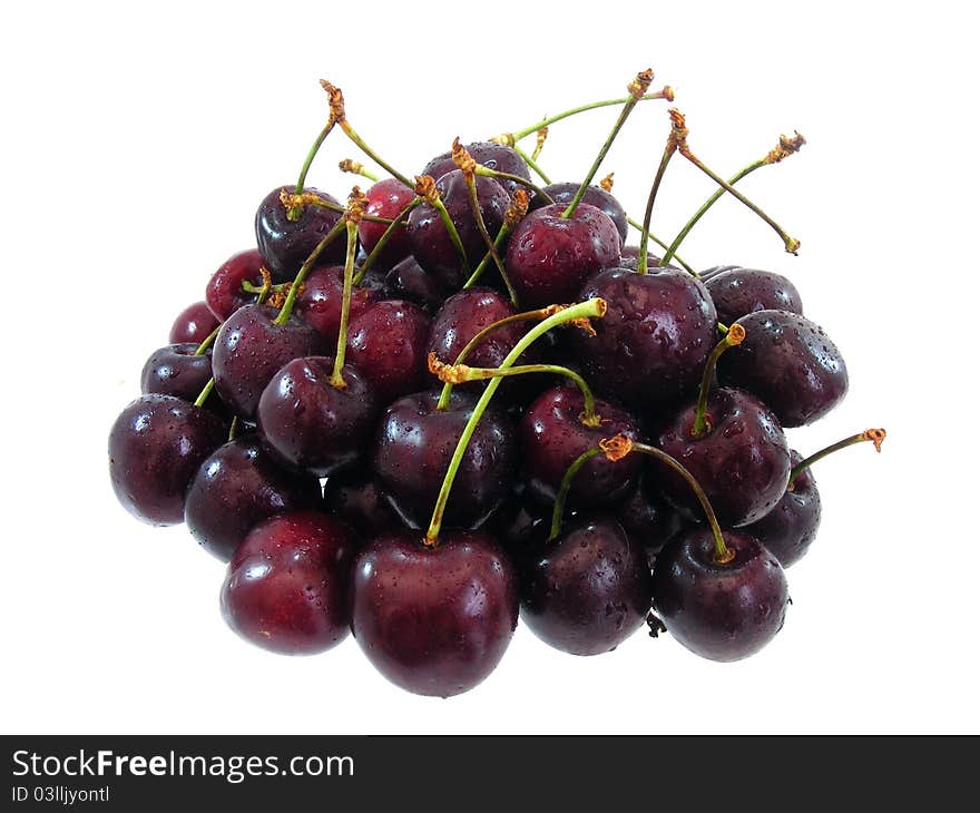 Cherries in a pile isolated