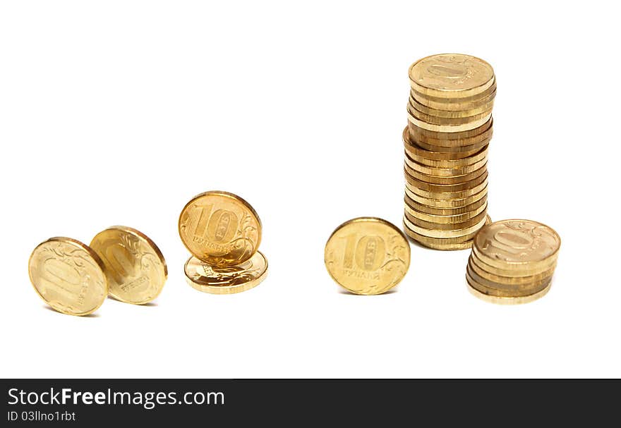 Heap of Gold Coins. Coins of ten roubles