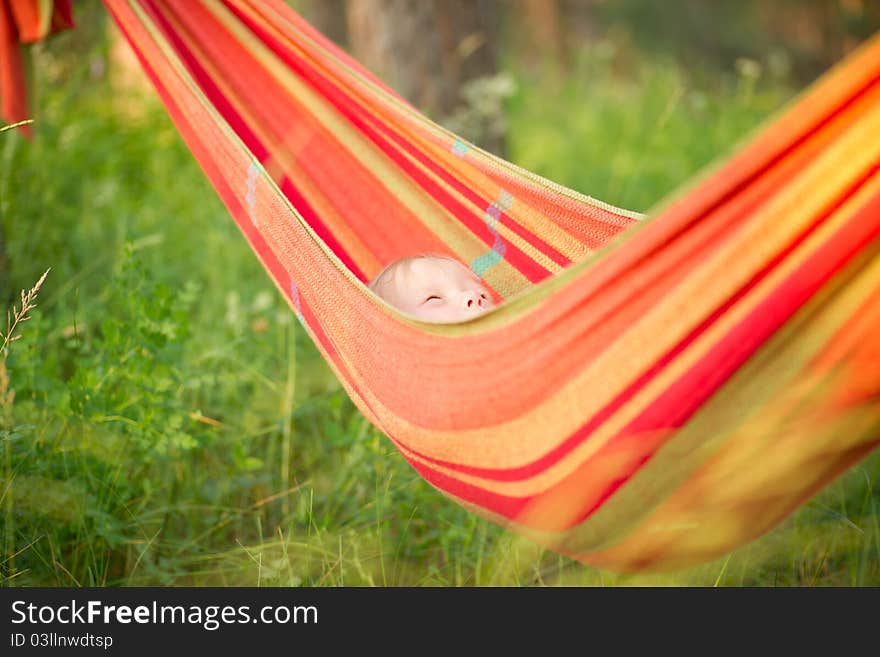 Adorable baby relaxing in hammock