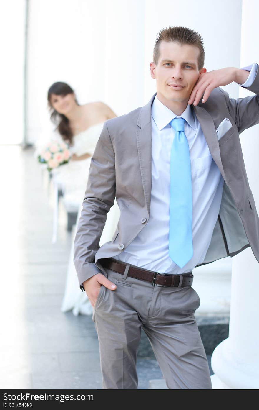 The bride and groom outdoors