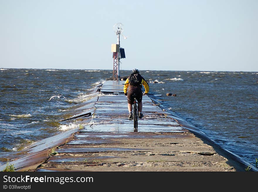 Cyclist and the sea