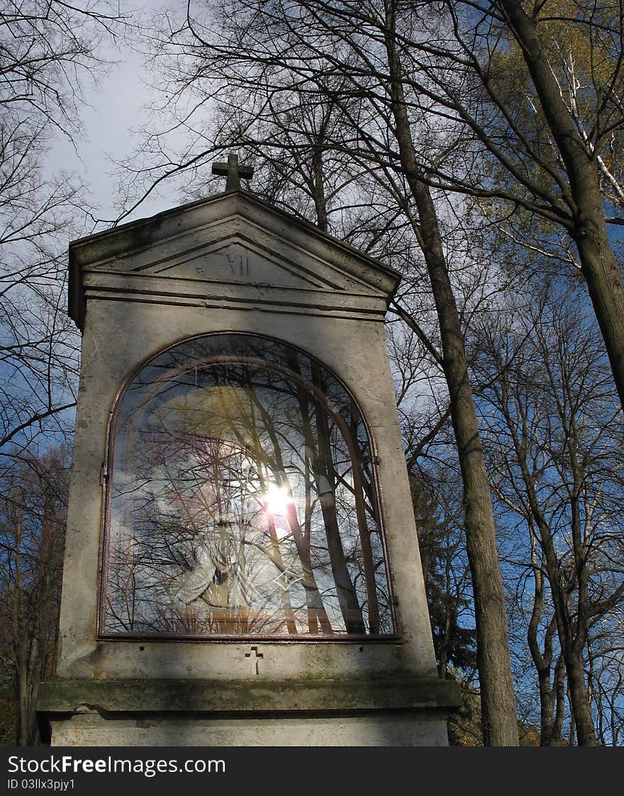 Way of the Cross near Cvikov town in sunlight. Way of the Cross near Cvikov town in sunlight