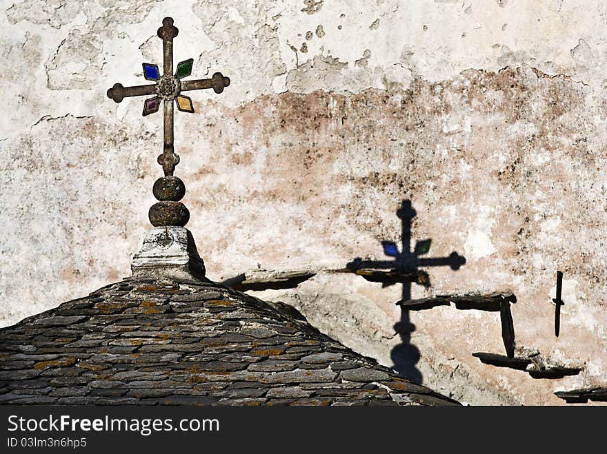 Cross on the front entrance in monastery Hilandar, Mount Athos. Cross on the front entrance in monastery Hilandar, Mount Athos