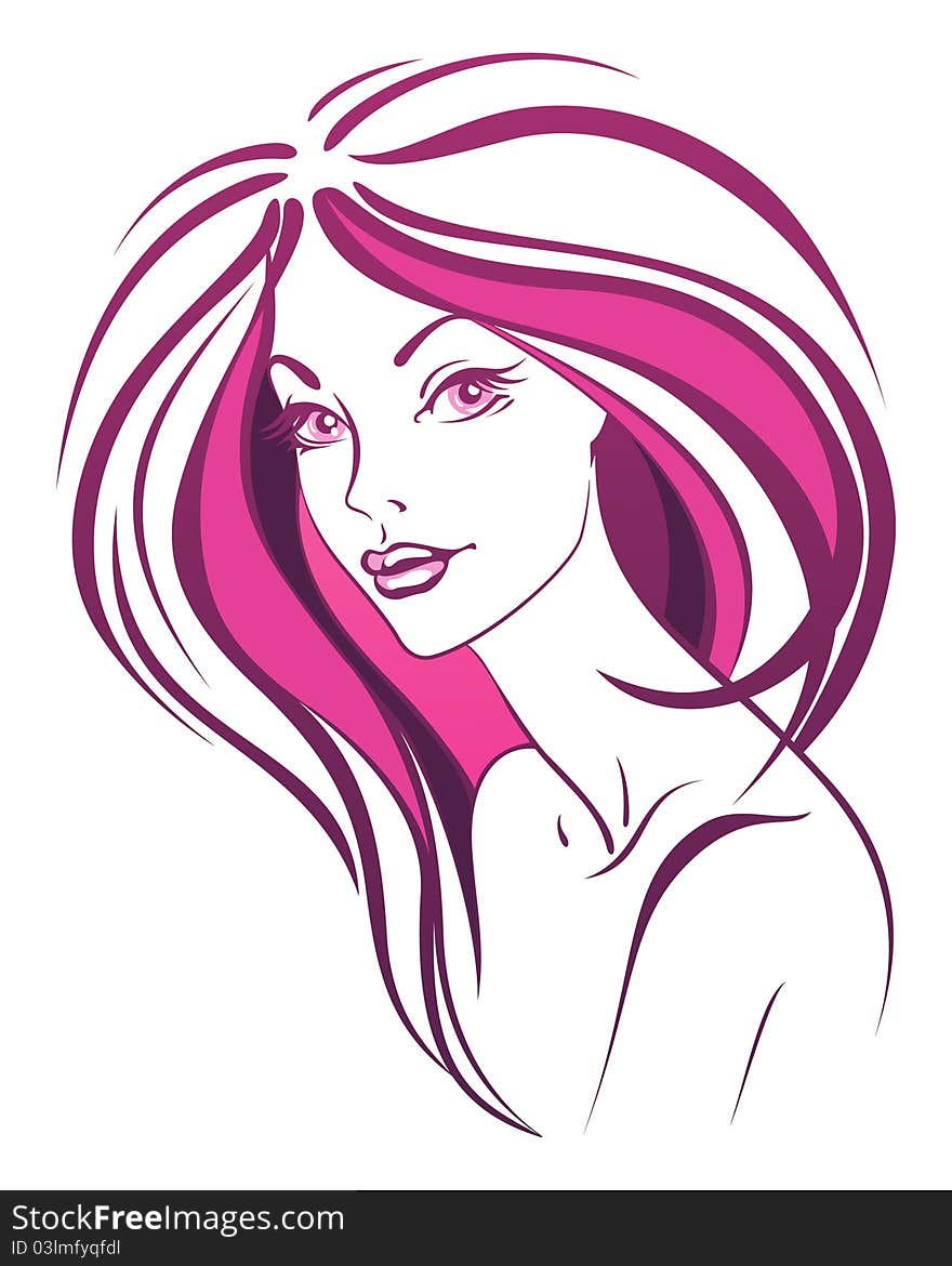 Beautiful fashion woman face with hairs illustration