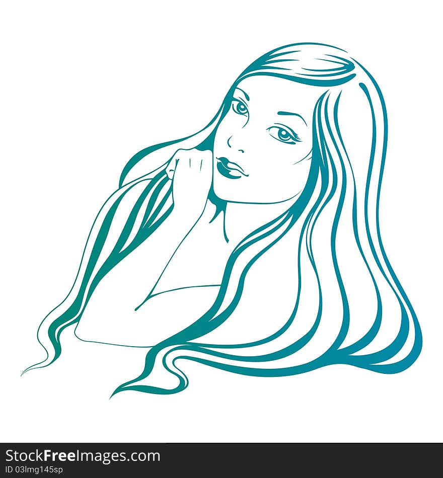 Beautiful fashion woman face with hairs illustration