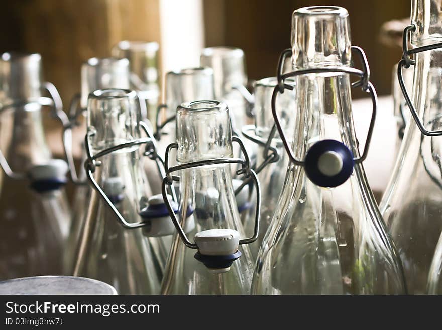 Glass bottles washed to put juice. Glass bottles washed to put juice