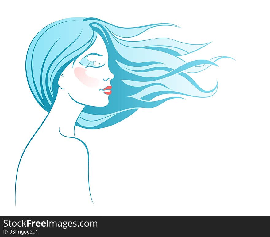 Beautiful fashion woman face with hairs illustration