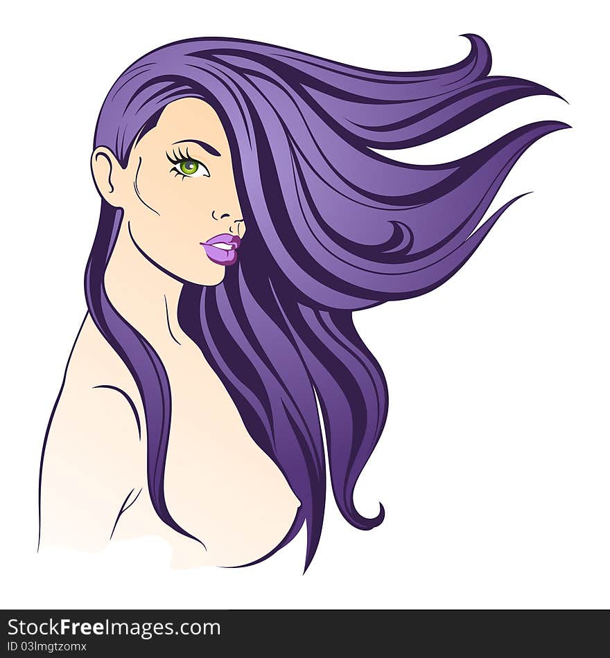 Beautiful fashion woman face with hairs illustration