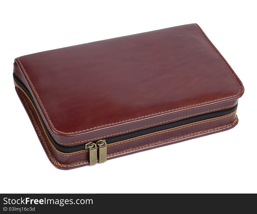 Brown Leather Case With Zipper