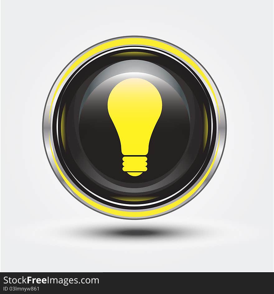 Creative bulb on yellow black button. Creative bulb on yellow black button