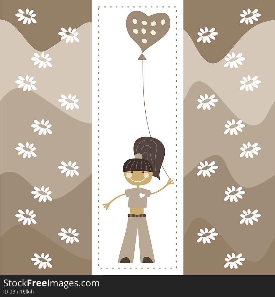 Cute greeting card with girl. Cute greeting card with girl