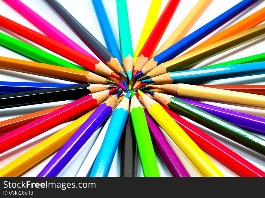 Colouring crayon pencils isolated on white background