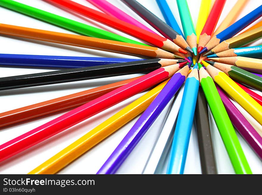 Colouring crayon pencils isolated on white background