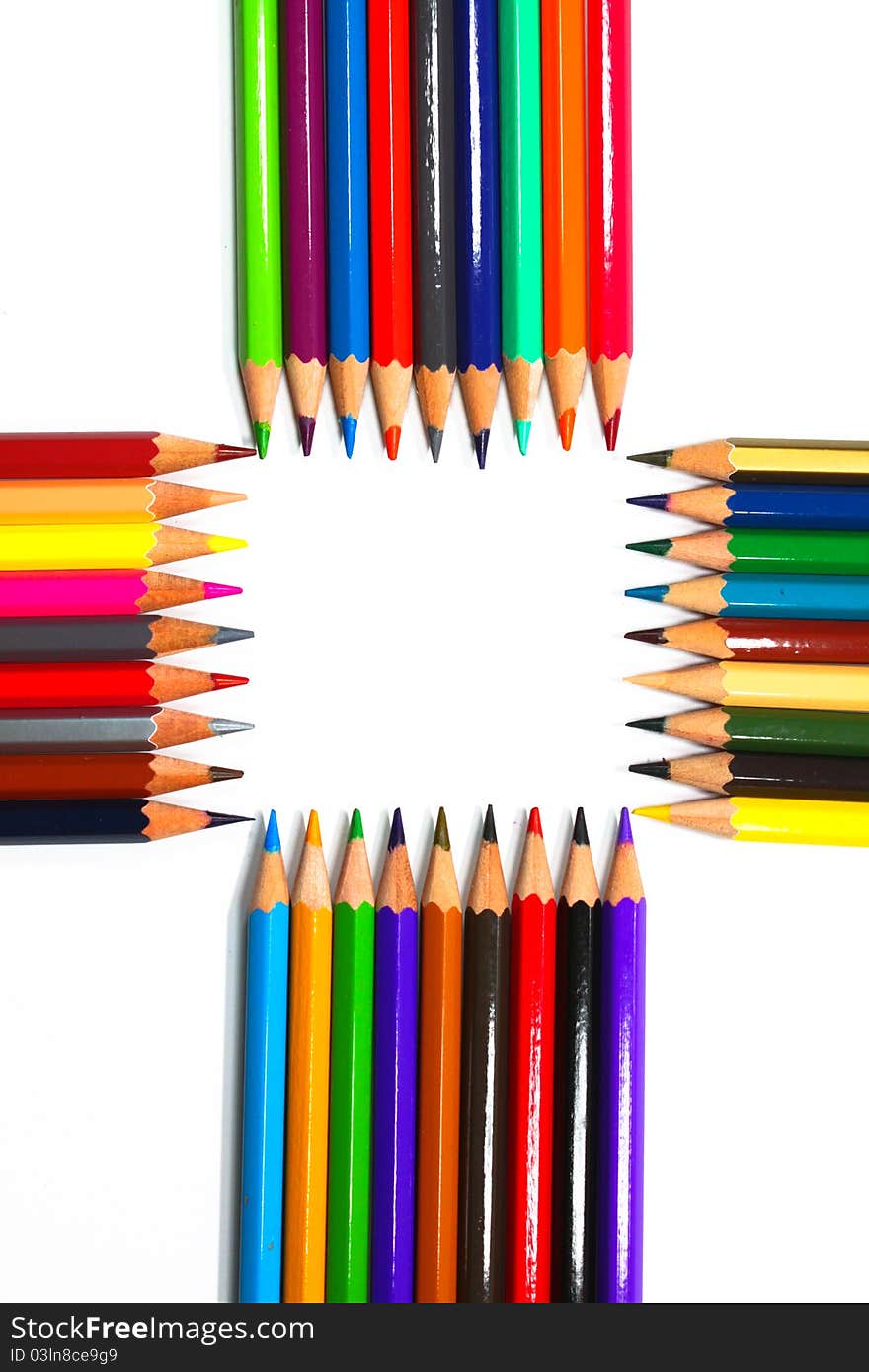 Colouring crayon pencils isolated on white background