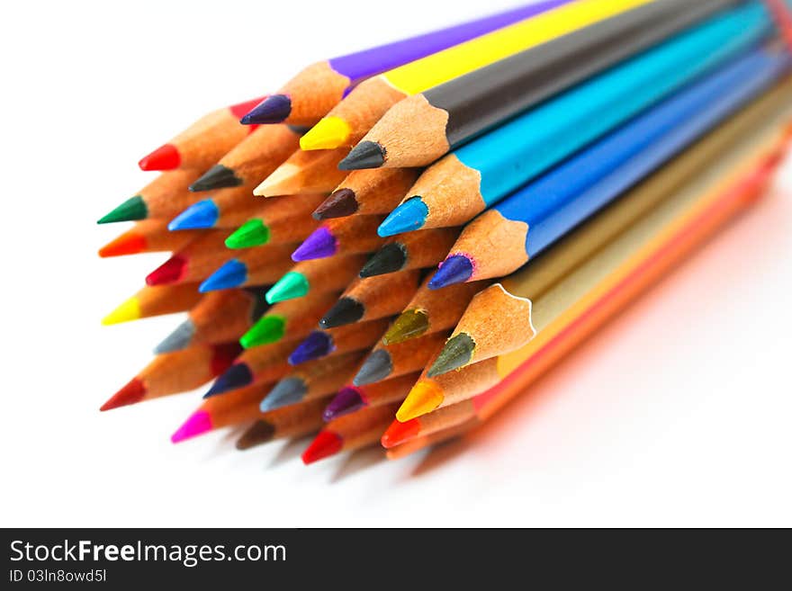 Colouring crayon pencils isolated on white background