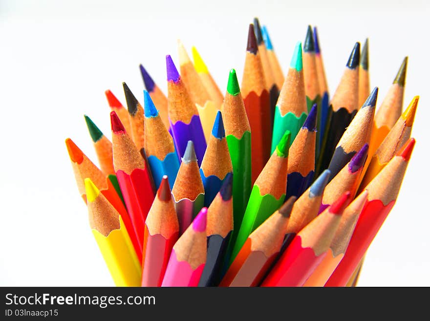 Colouring crayon pencils isolated on white background