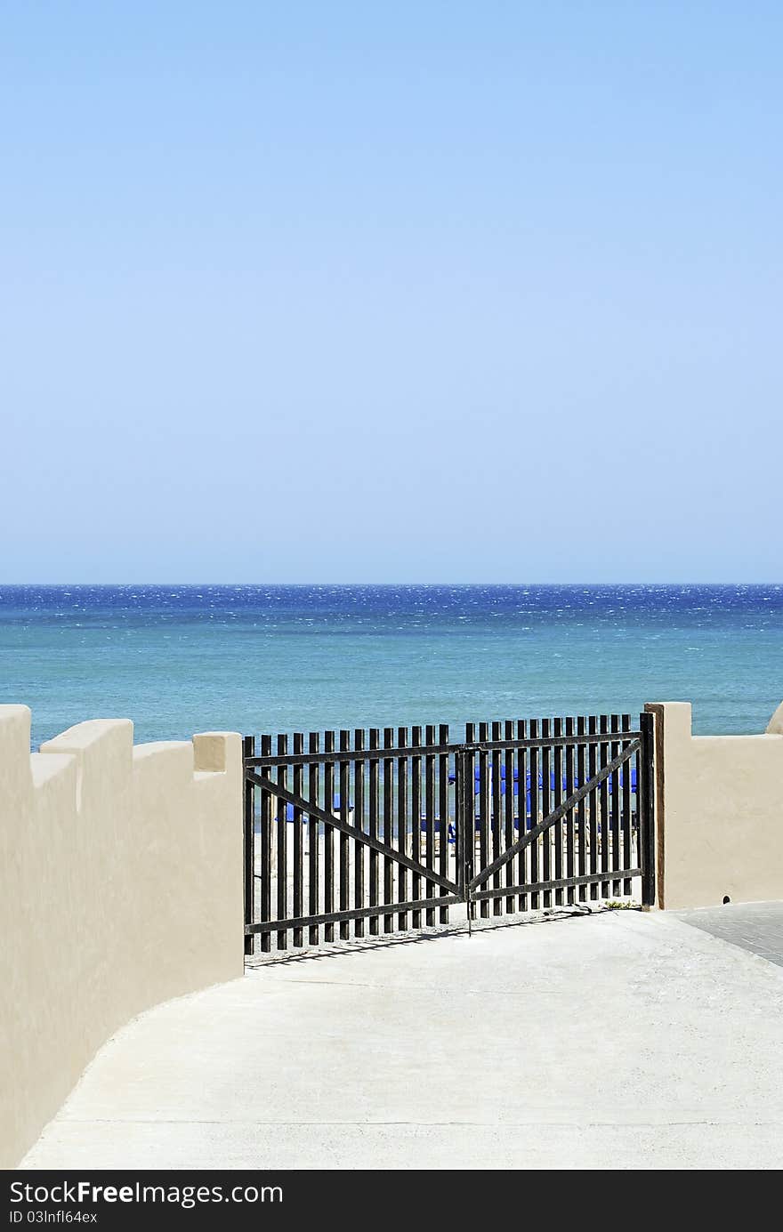 Sunny day, blue sky, the gate to the sea. Sunny day, blue sky, the gate to the sea