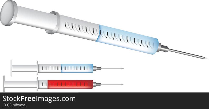 Medical equipment illustrations isolated on white, injection syringe needles. Medical equipment illustrations isolated on white, injection syringe needles.