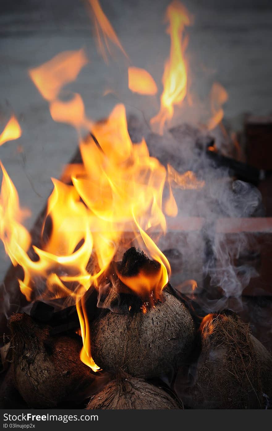 Traditional Campfire flames in the dark background