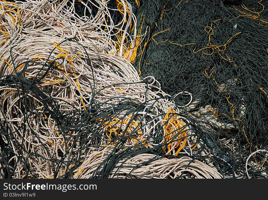 Close-up of fishing net and floats background