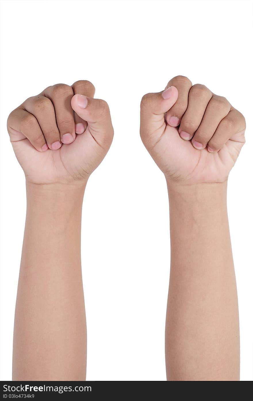 Clenched hands isolated on white background