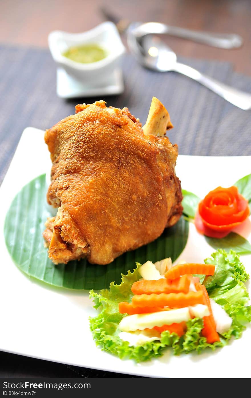 Fried pork leg and French fries