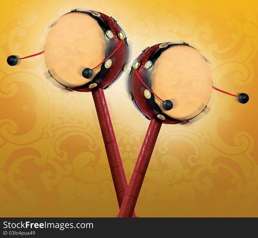 Two traditional chinese drum interact together. Two traditional chinese drum interact together