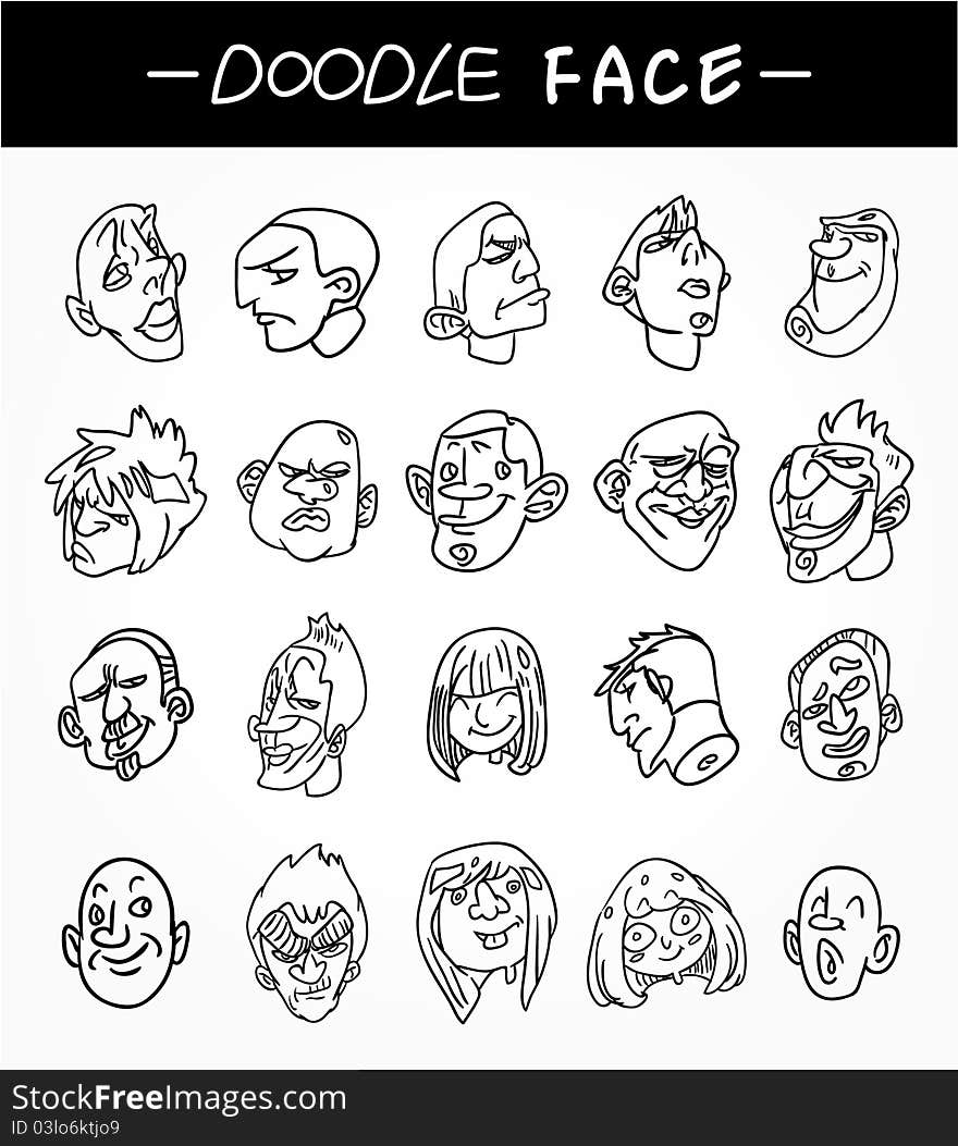 Hand Draw People Face Icons Set