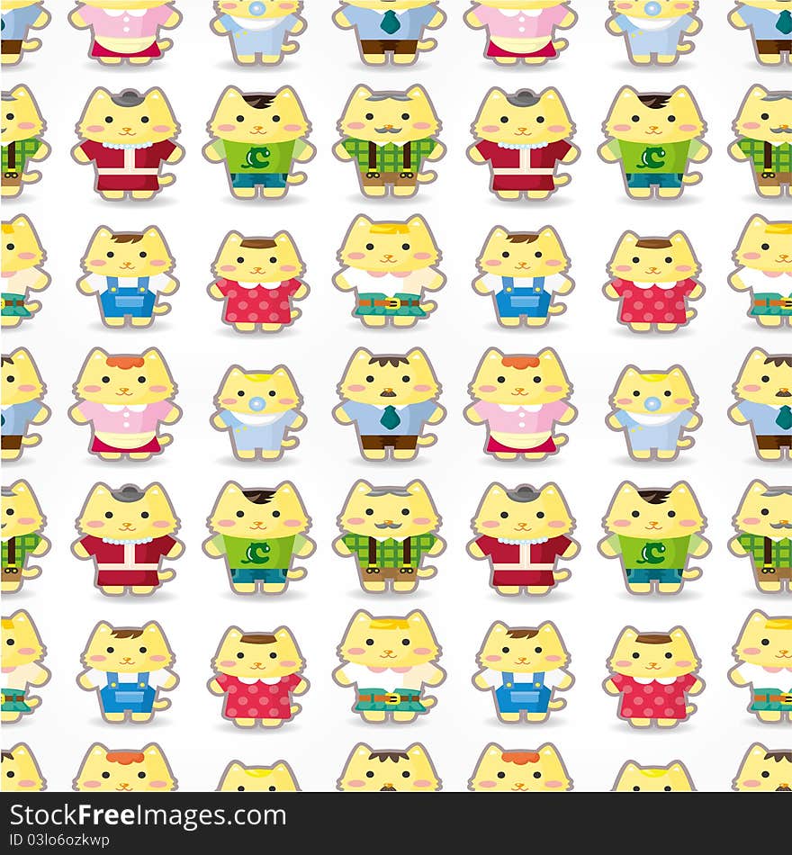 Sweet cat family seamless pattern, drawing