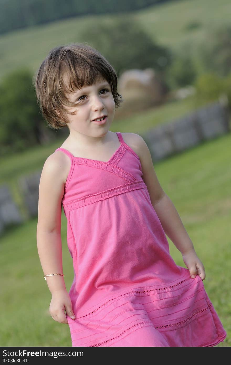 One Child Posing In Countryside Area