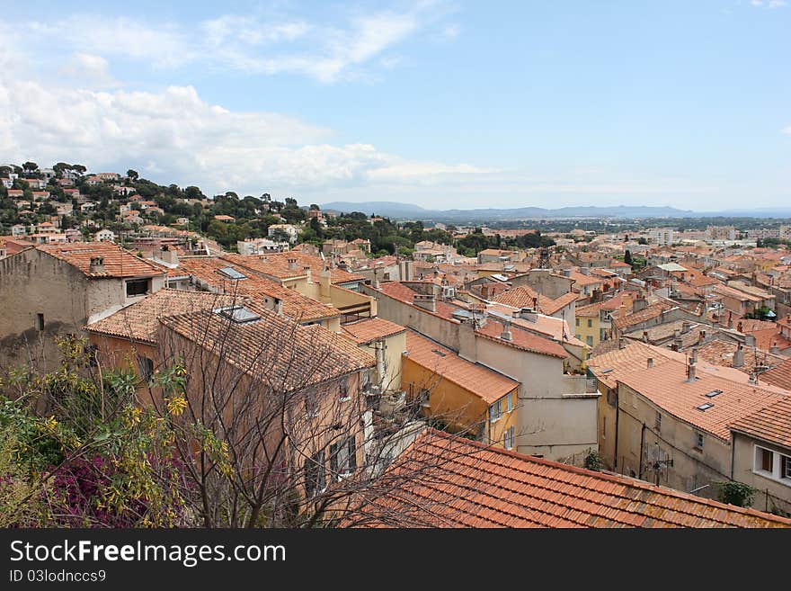 Areal view over The Old Town of Hyères, France