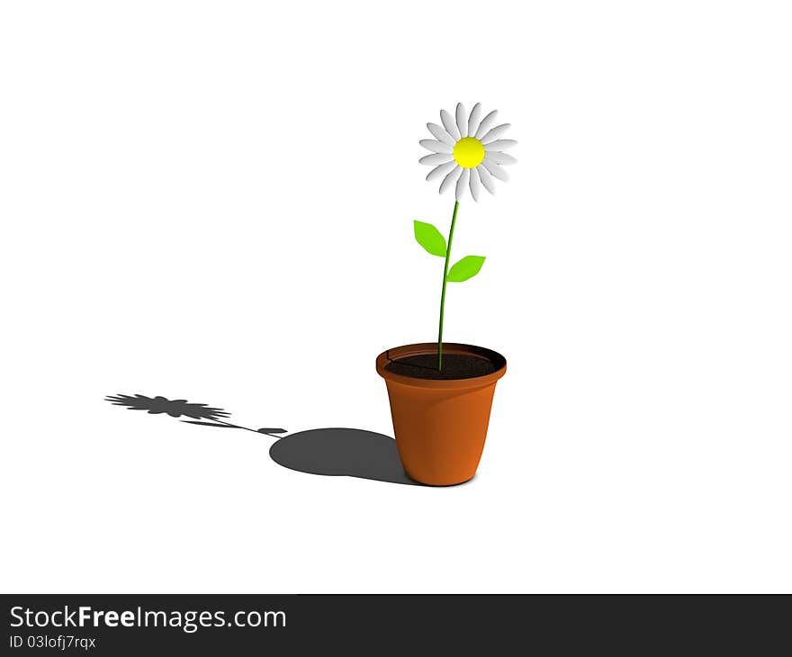 3D Flower in a Pot with shadow. 3D Flower in a Pot with shadow