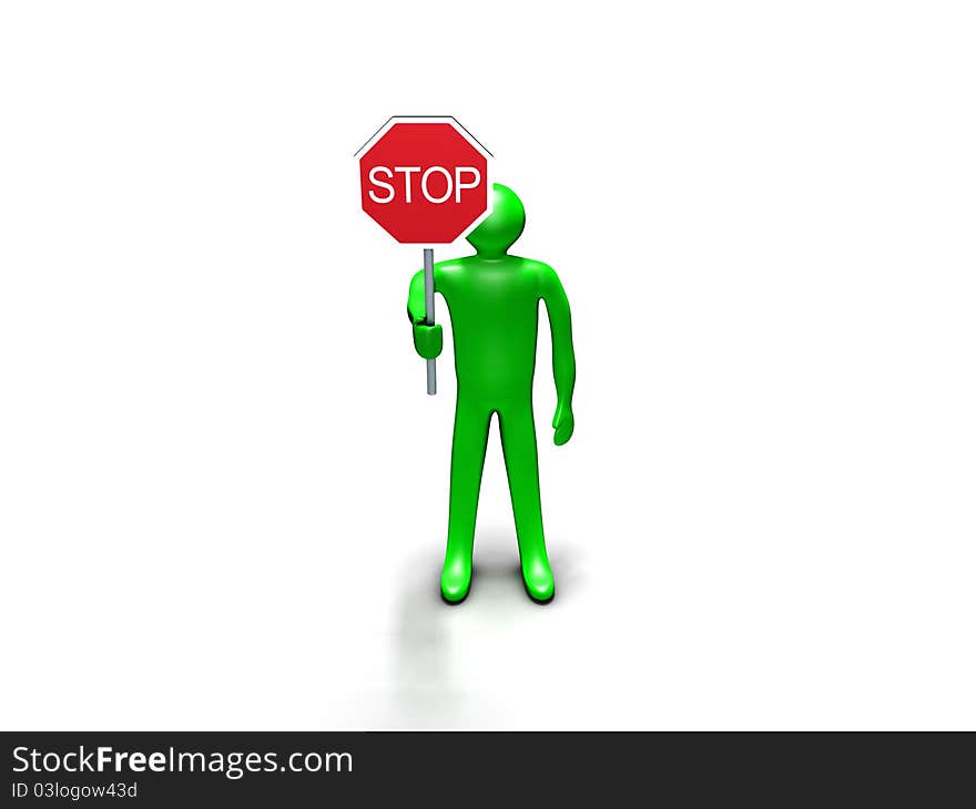 Green person holding a stop sign. Green person holding a stop sign