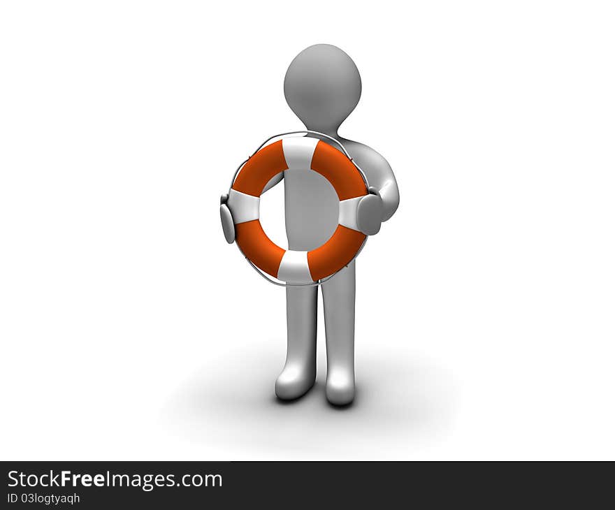 3d person holding a lifebuoy. 3d person holding a lifebuoy